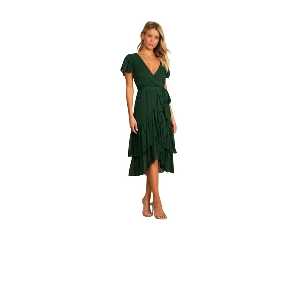 NWT Lulus Green Swiss Dot‎ Ruffle And Lace  Dress Size XS